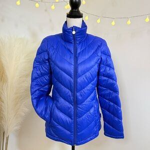 🌾 Calvin Klein Chevron Quilted Packable Puffer Coat in Royal Blue
